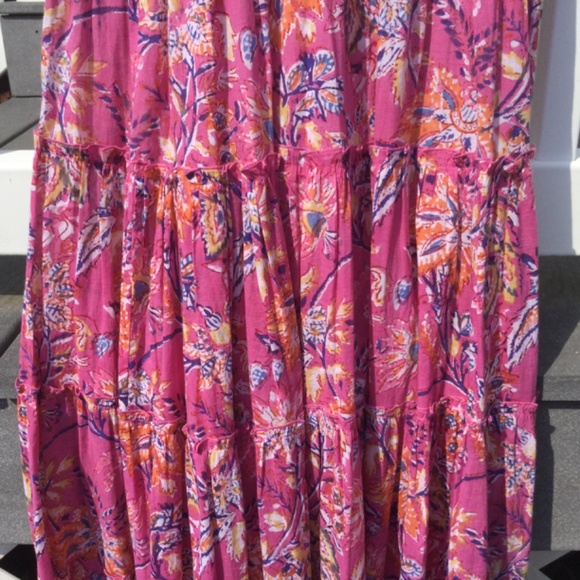 The Fox and the Mermaid Pink Floral Smocked Tiered Cotton Maxi Dress M Boho New - Picture 7 of 10